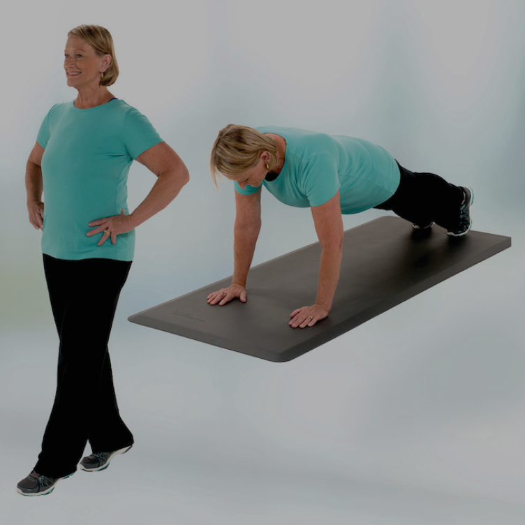 Woman in Blue Shirt in Plank Position