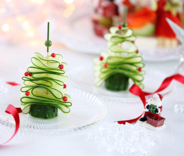 Cucumber ribbons in the shape of Christmas trees