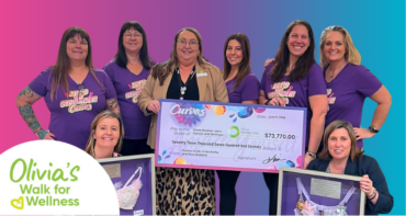 A promotional banner for Olivia's Walk for Wellness featuring the Curves team. On the left, a large white circular logo reads 