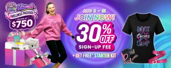 Promotional web banner on a glowing purple and blue background with the text 
