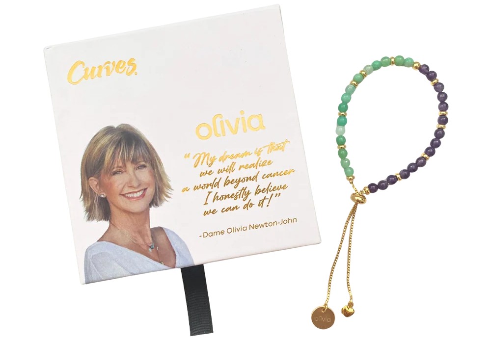 Olivia Newton-John cancer fundraising bracelet made by Curves